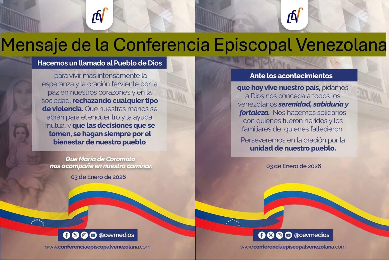 Obispos venezolanos rechazan toda violencia y piden unidad